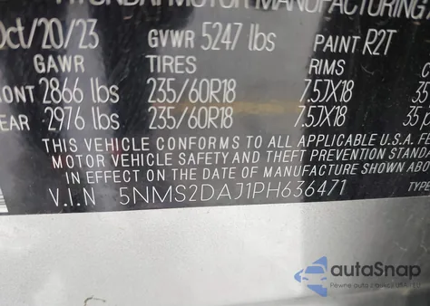 2023 Hyundai Santa Fe Sel from USA, damaged, VIN 5NMS2DAJ1PH636471